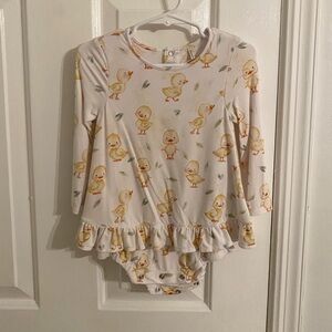 Posh Peanut PARZ Ducks Long Sleeve Ruffled Bodysuit Dress